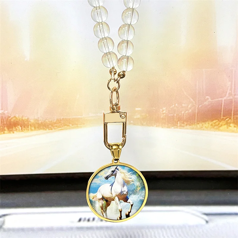 أنيقة الأبيض الحصان قلادة قلادة للنساء الرجال الفولاذ المقاوم للصدأ ميدالية الحيوان المهر المراعي الزجاج الخرز سلسلة مجوهرات هدايا