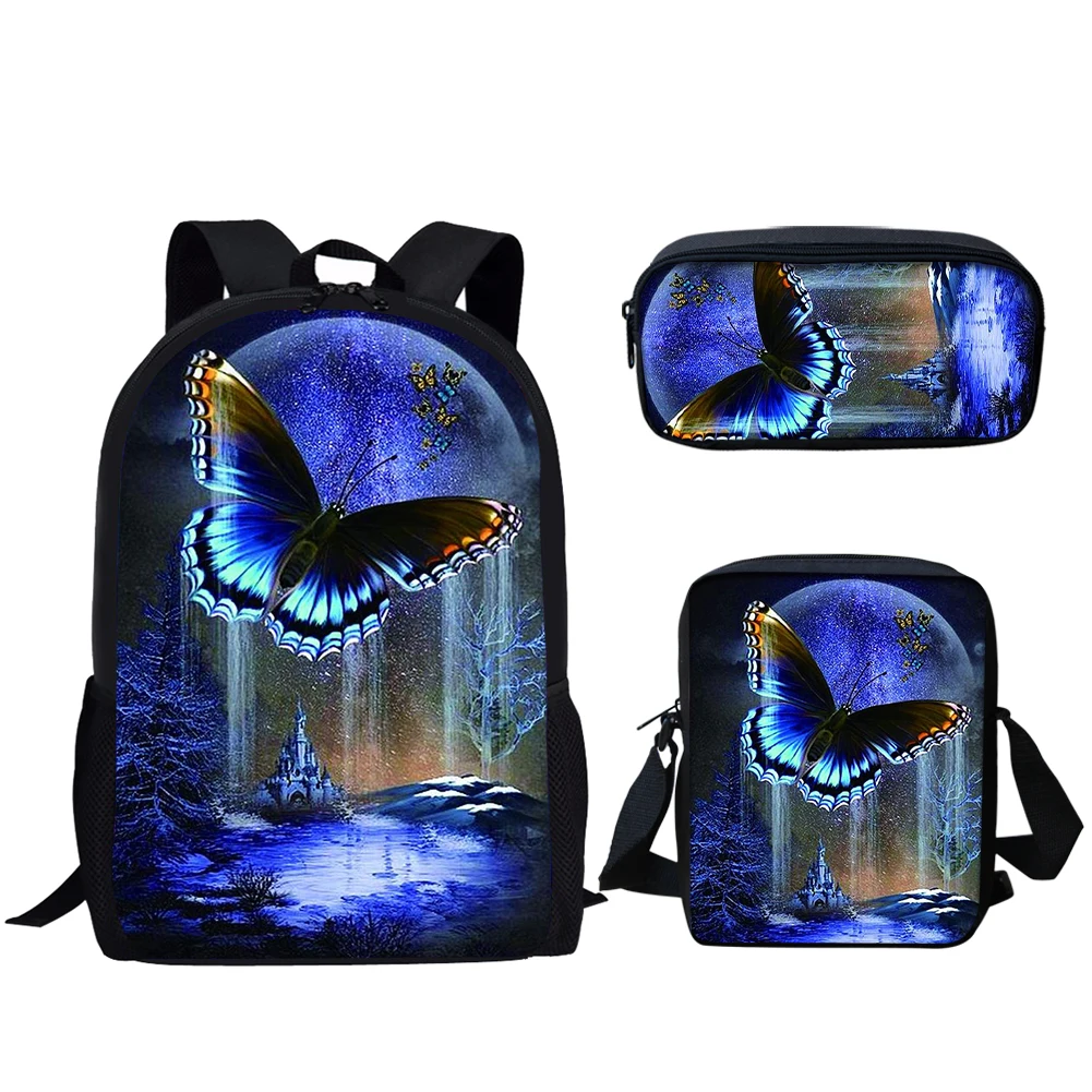 Belidome Betterfly Moon Print 3Set di borse da scuola per adolescenti ragazzi ragazze zaino Casual per studenti universitari torna a scuola Bookbag