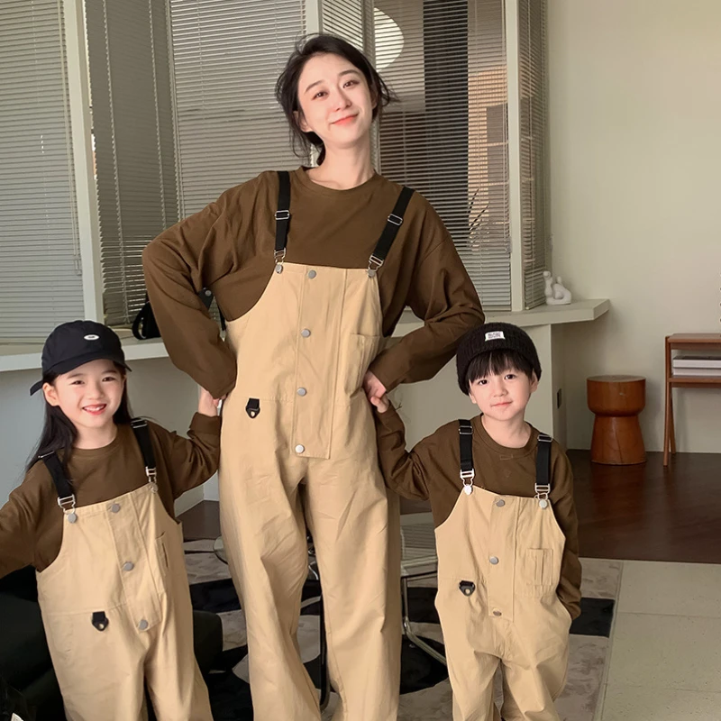 2024 Mother and Daughter Overalls Set Mom Son Matching Jumpsuit Parent Child Outfit Mommy and Children Autumn One Piece Clothing