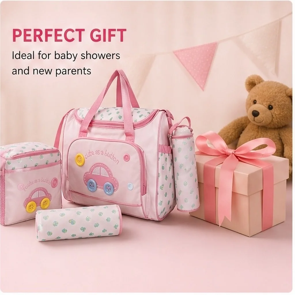 4-in-1 Large Capacity Diaper Bag Set with Tote, Small Bag, Bottle Holder & Changing Pad