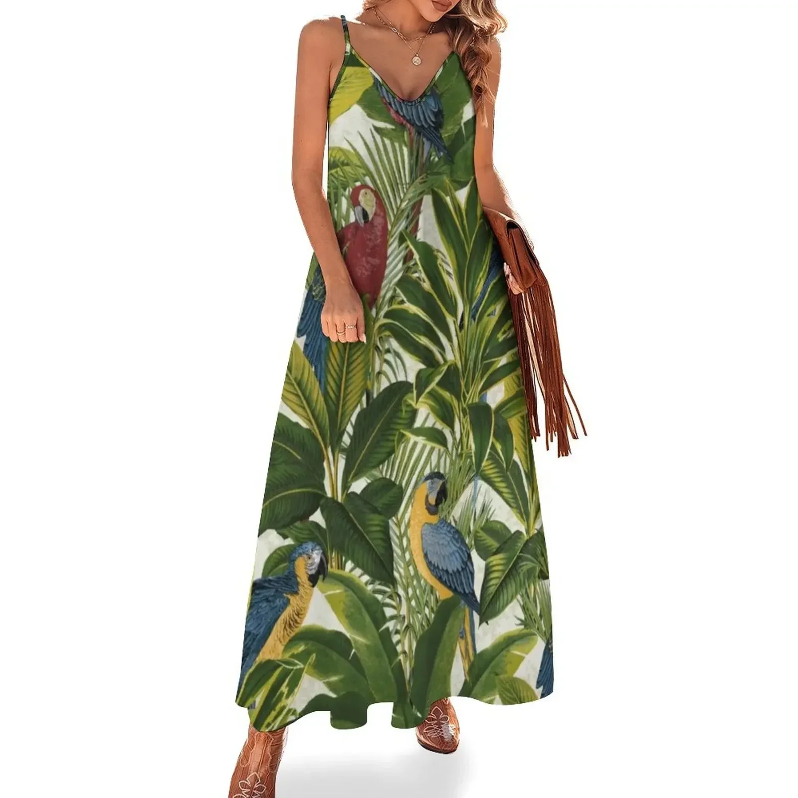 

Jungle Parrot Pattern Sleeveless Dress Woman's evening dress women's luxury party dress