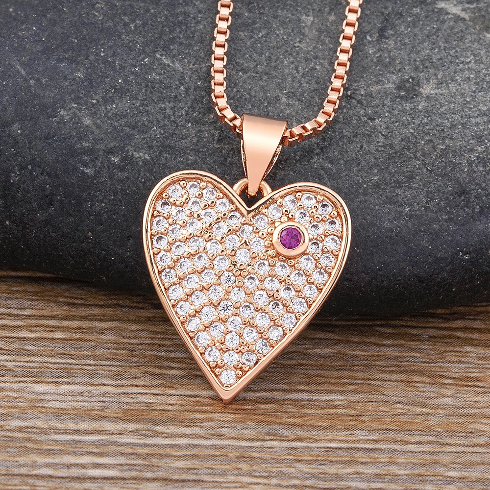 Nidin New Design Charm 3 Colors Heart Shape Inlaid Shiny Rhinestone Pendant Necklace Women Temperament Jewelry Party Gifts