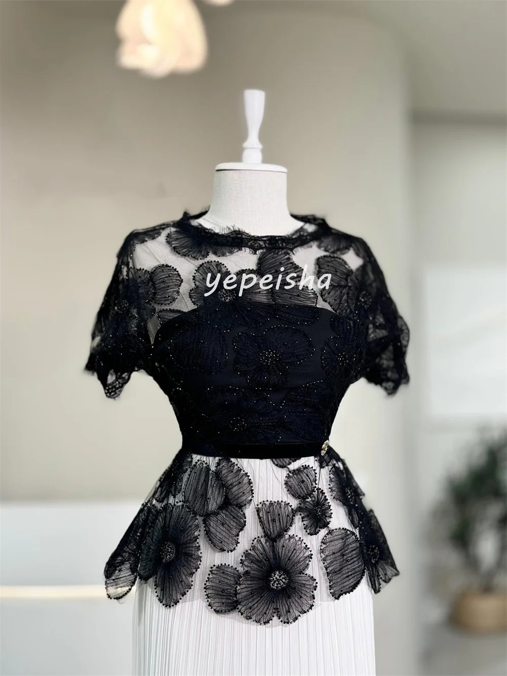 تخصيص معقدة رائعة الأورجانزا اليدوية زهرة رايات الديكور مستقيم مغرفة الرقبة فساتين طويلة فساتين المناسبات حسب الطلب