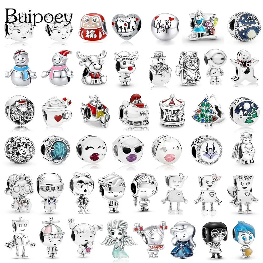 Buipoey 2Pcs/lot Silver Color Christmas Beads Human Beaded  Beaded Christmas Tree SnowmanCharm DIY Bracelets Boy Girls Accessory