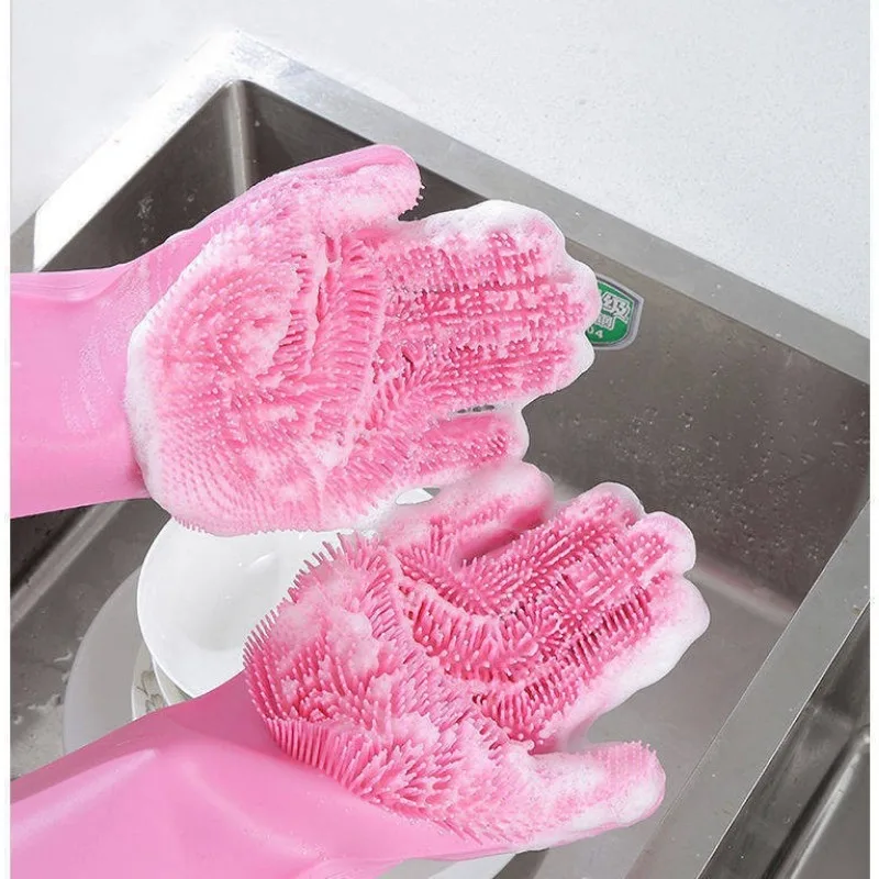 Multi Function Silicone Dishwashing Gloves Reusable Rubber Gloves For Washing Bowl Vegetable Household Daily Use