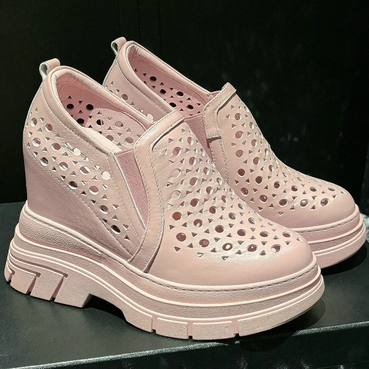 Sandali gladiatore vuoti donna cunei in pelle di mucca décolleté con plateau tacco alto donna estate punta tonda Sneakers moda scarpe Casual