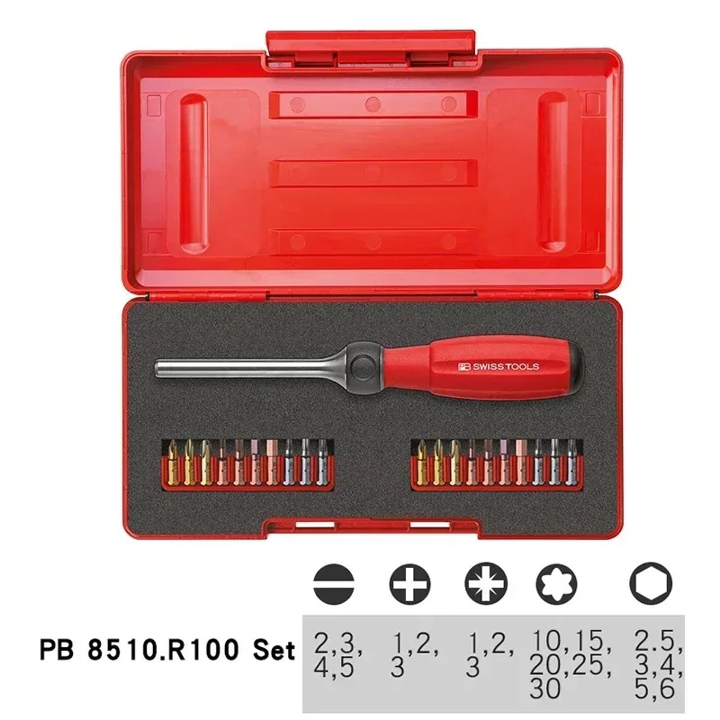 PB Swiss Tools 8510 R-100 マルチラチェットドライバーセット - クイックチェンジビット、精密修理とDIY用のラチェットハンドル