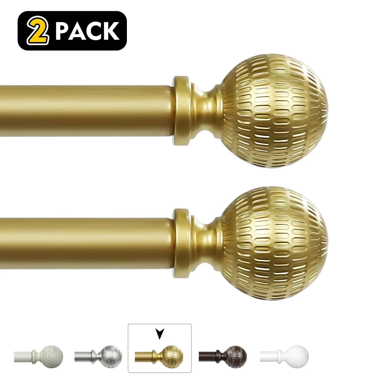

2-Pack 5/8" Diameter Single Telescopic Curtain Rod Set with Reticulated Ball Finials, 28"-48",48"-84",84"-120"