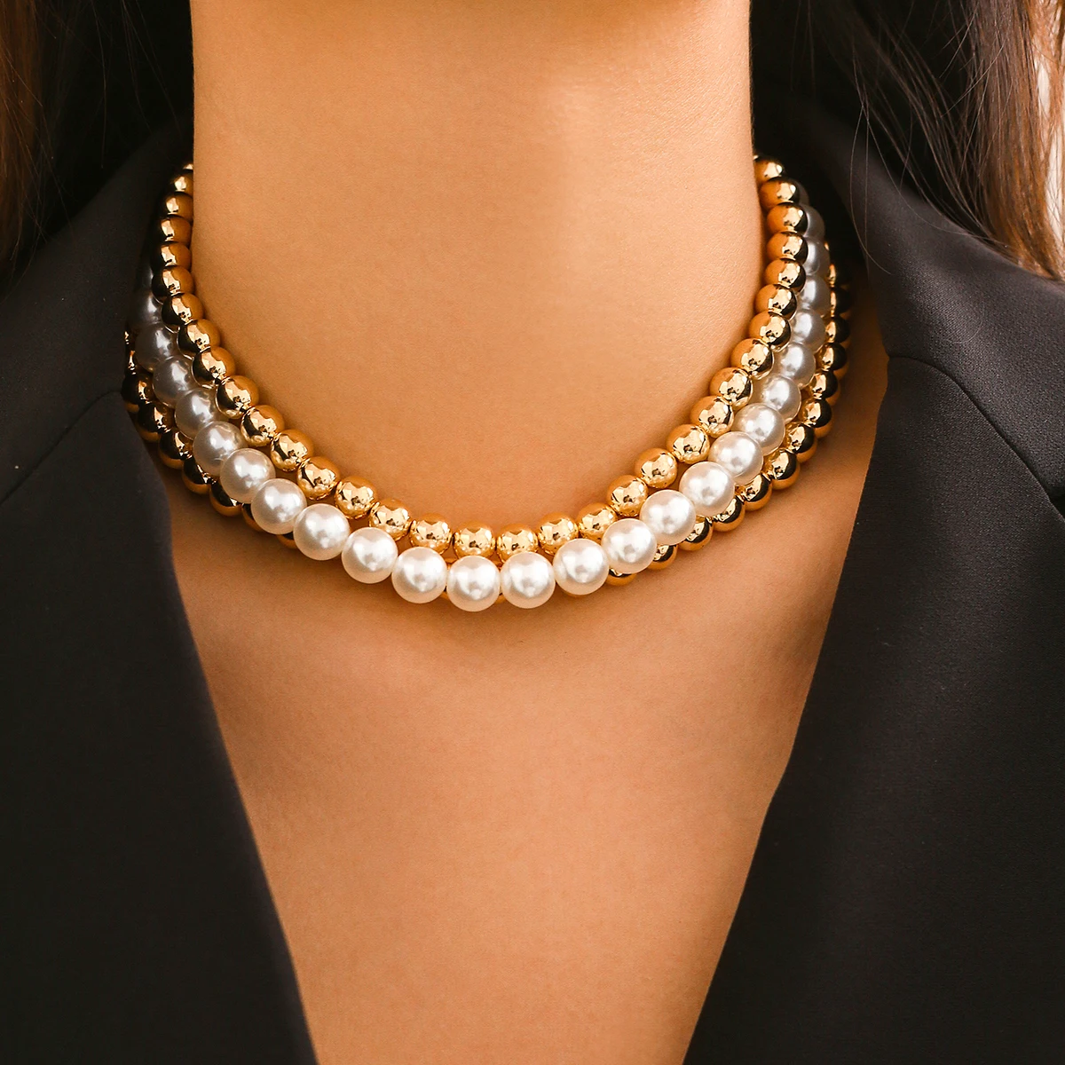 Salircon Punk mehr schicht ige ccb Ball Perle Kette Choker Mode Imitation Perle kurze Halskette Frauen trend igen auf Hals Schmuck