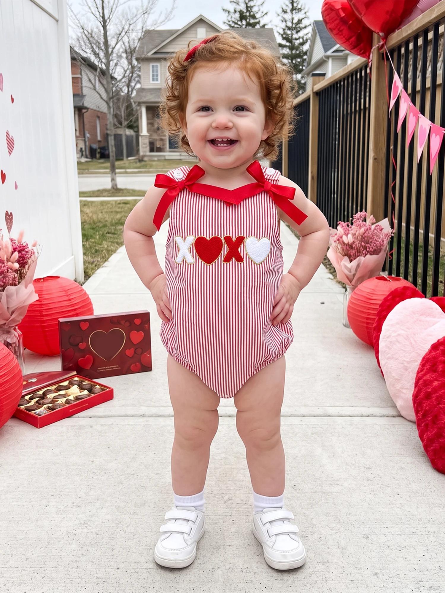 Valentine-S Romper Letter Baby Day Stripe Baby Valentine S Embroidery Tank Romper Letter Heart Embroidery