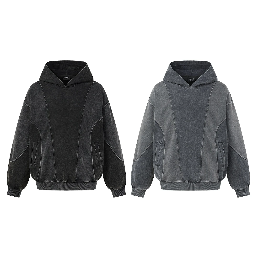 American Streetwear Deconstructed Panel Spliced Hoodie Unisex Washed Distressed Vintage Loose Oversized Sweatshirt