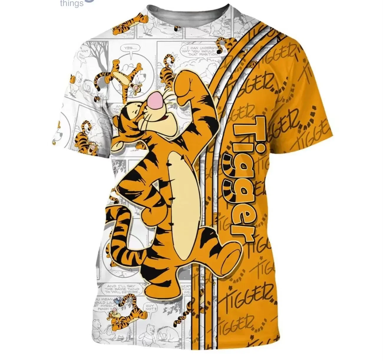 Tigger Winnie Pooh Orange Cross Comic Book Patterns Disney Cartoon 3d T-shirt