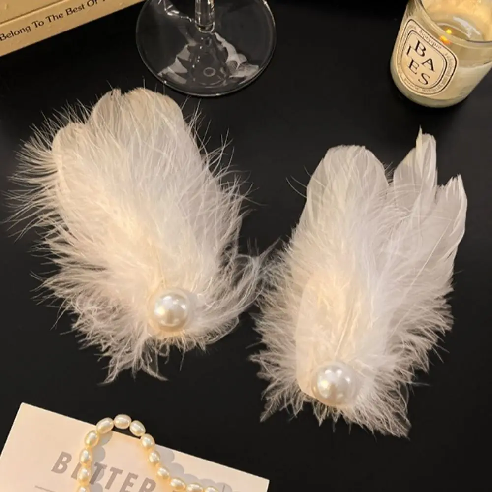 

Feather Hair Clips White Swan Hairpin Ballet Pearl Barrettes Balletcore Headwear Headdress Vintage Elegant Fashion Sweet Jewelry