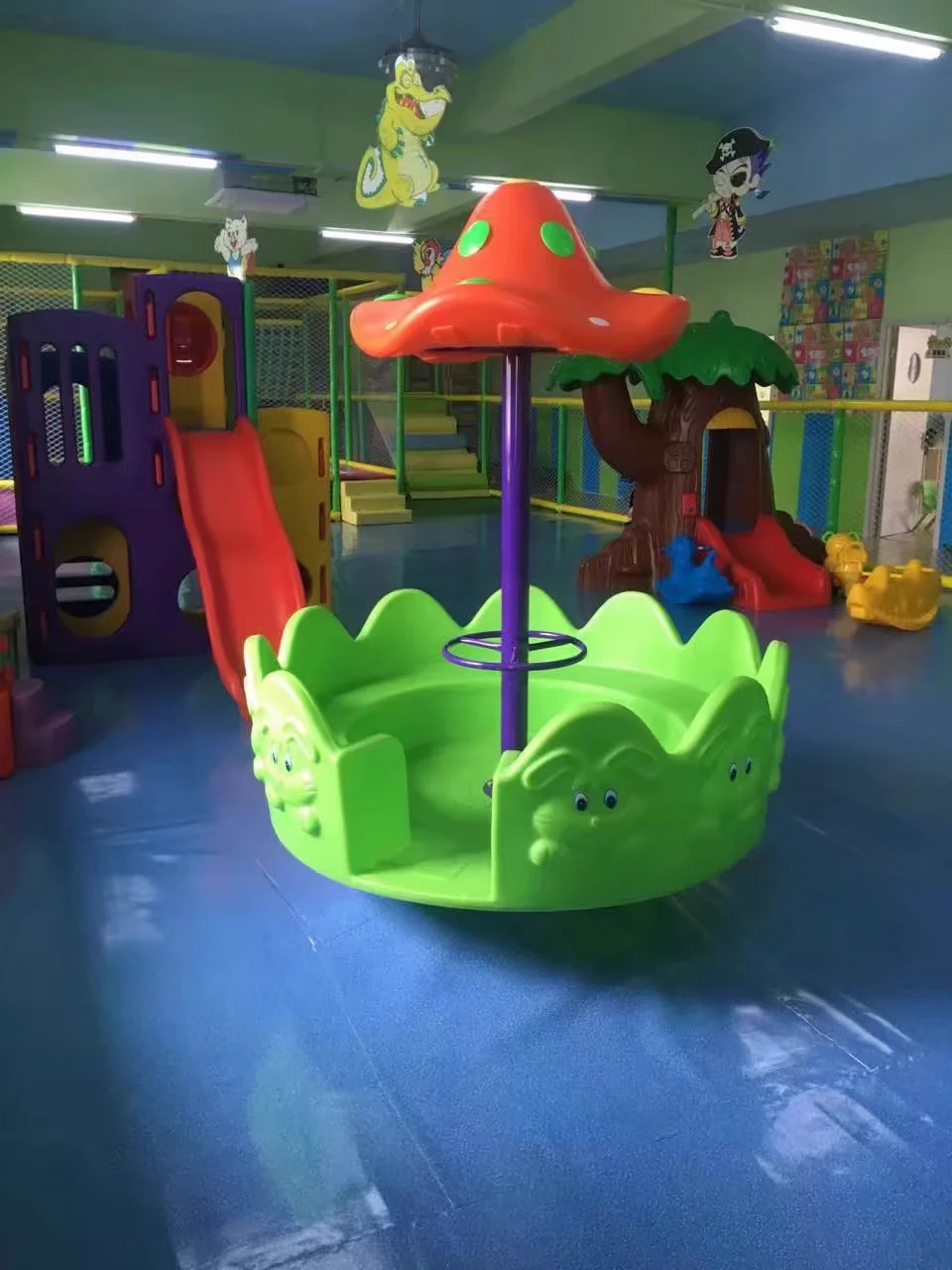 Plastic Four Seat Swivel Round Games Kids Play School Merry Go Chairs Kindergarten Outdoor Playground