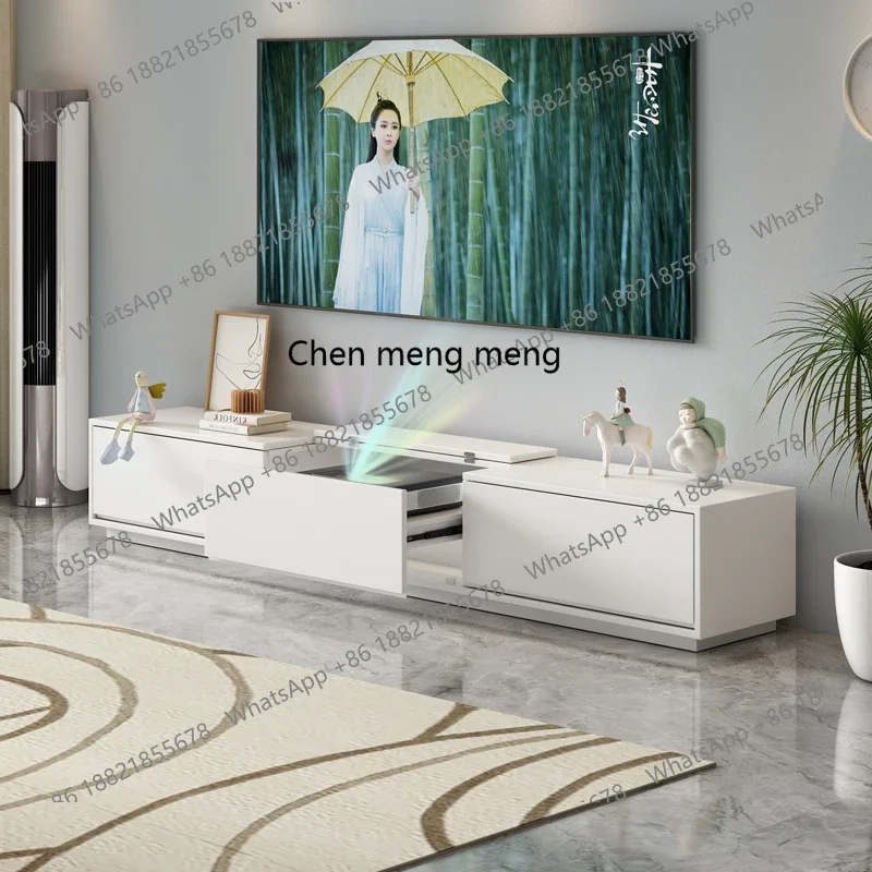 

E153 TV cabinet new projector solid wood TV cabinet floor free telescopic storage