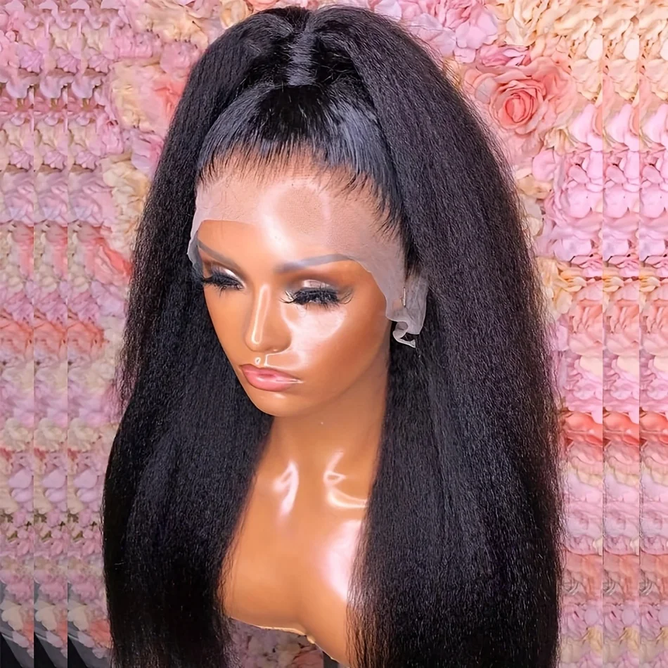 

26-дюймовый длинный бесклеевой странный прямой яки натуральный черный мягкий парик фронта шнурка 13x4 для женщин с волосами ребенка предварительно выщипанные ежедневно