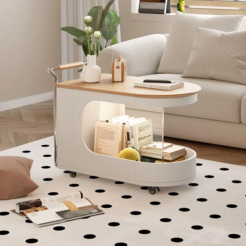 

Rock slab edge few Nordic cream style sofa coffee table removable cart side cabinet light luxury living room storage creative