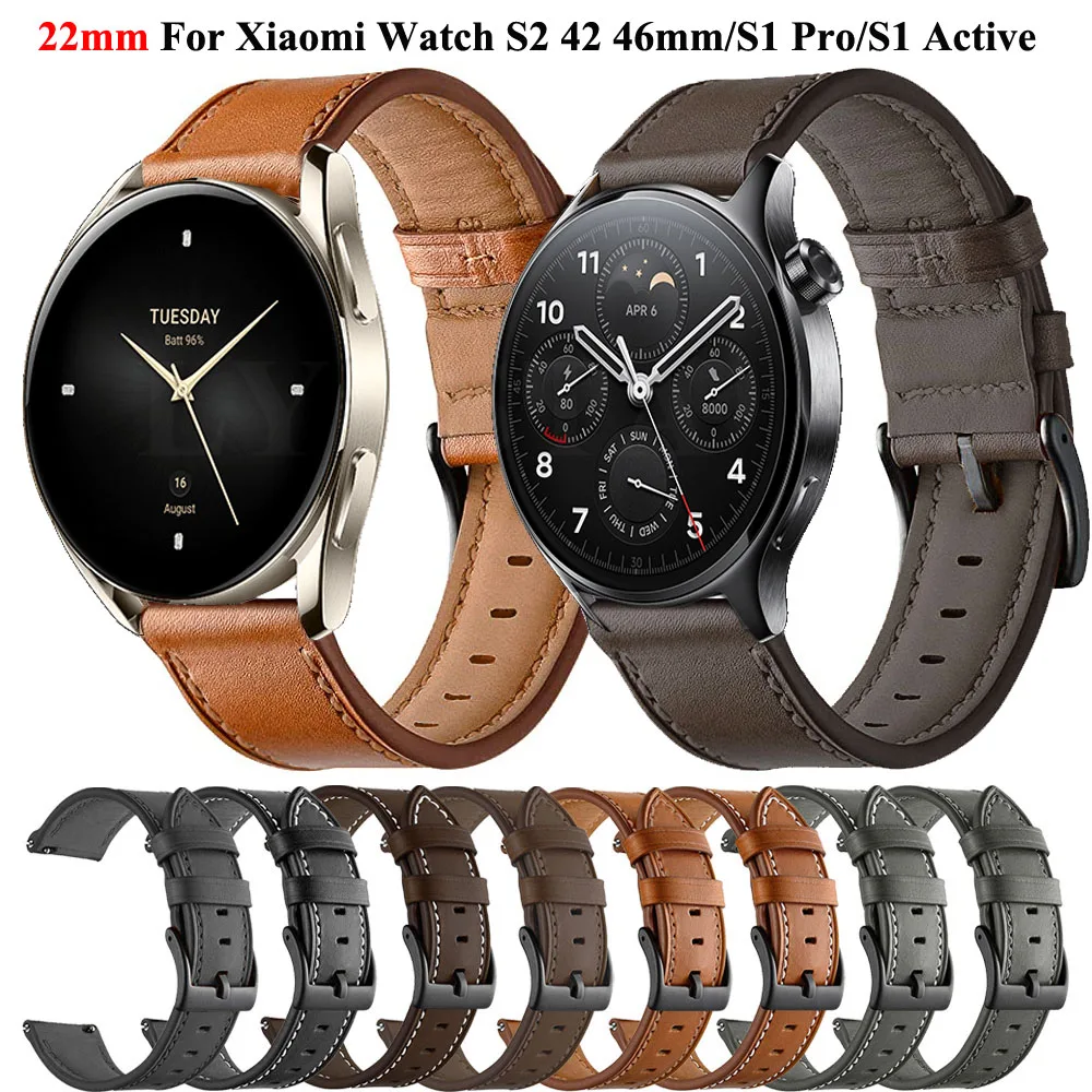 สายนาฬิกาหนังนิ่ม22มม. สำหรับ Xiaomi Mi Watch S1 Pro Color2 smartwatch Mi Watch S2 42 46มม. สายรัดข้อมือกีฬา