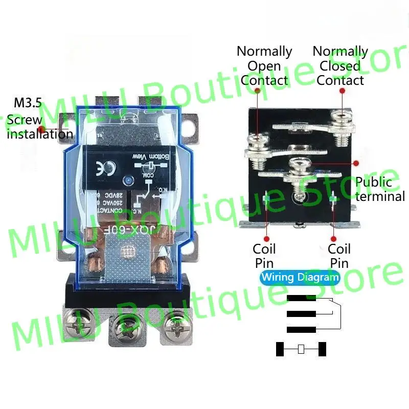 JQX-60F 80A مرحل عالي الطاقة DC12V DC24V AC220V قواطع تصفيح الفضة لفائف النحاس مقاومة الحرائق قذيفة التتابع