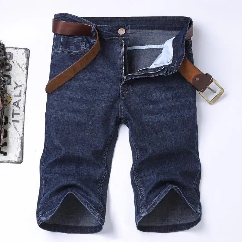 

Men's Straight Leg Elastic Denim orts Thin Summer Five-Point Pants Cotton Straight Cut Casual Comfortable Non-Sinkage