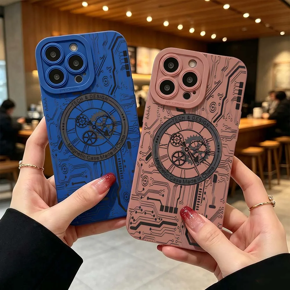 

Circuit Board Gear Clock For iPhone 17 16 15 14 Pro Max 12 11 13 17 Air XS Plus 16e Fall Proof Soft Cover Phone Case