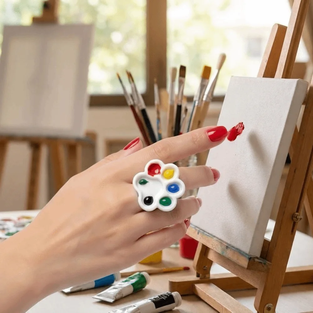 Creative Portable Cat Paw Ring Palette Plastic Detachable Paint Palette Ring Cute Acrylic Paint Tray Student