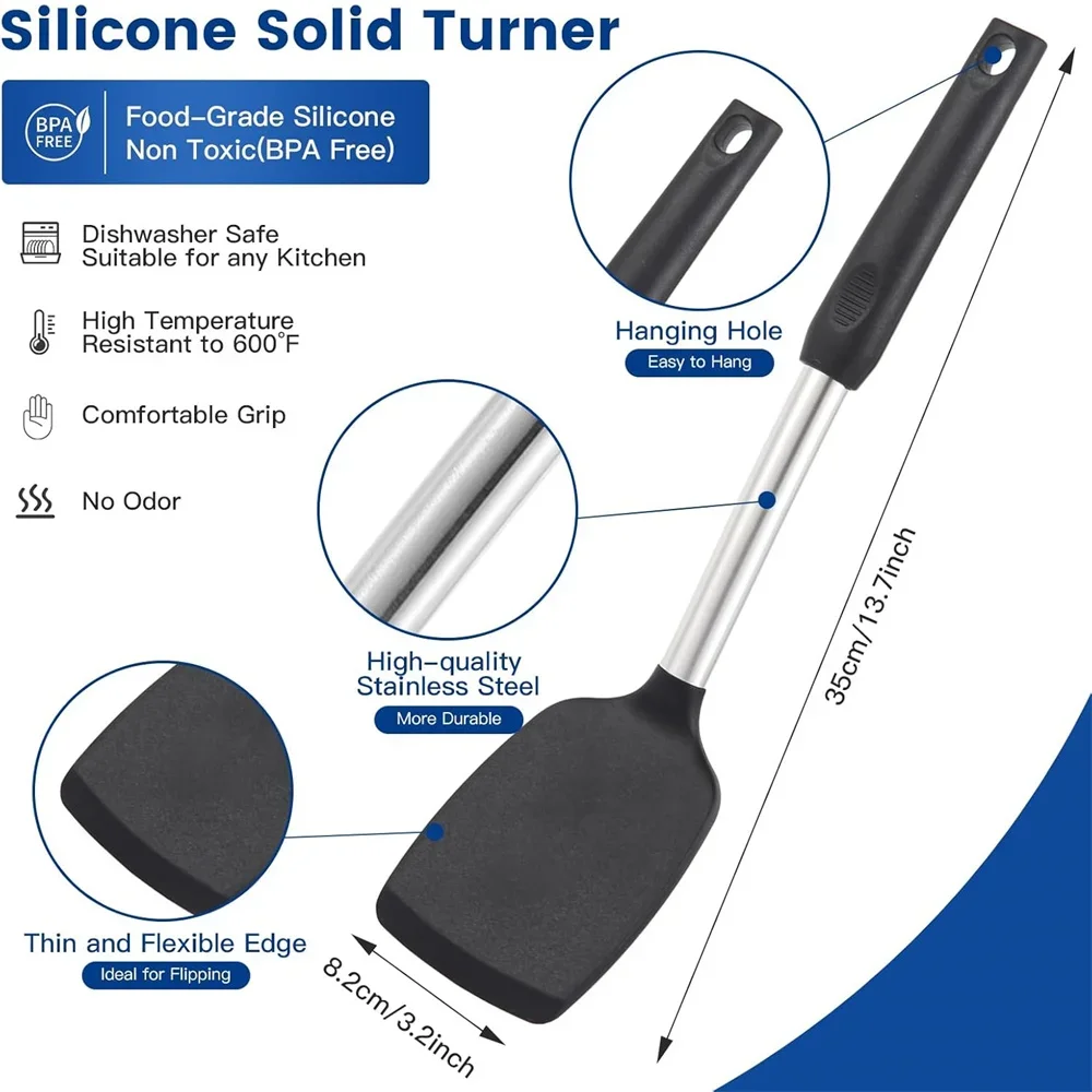 2 Pieces Silicone Spatula Kitchen Cooking Utensils Stainless Steel Tight Spatula Leaky Spatula Non-stick Cookware Kitchen Tool s