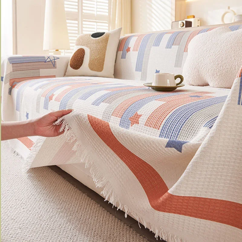 Ins Style Sofa Towel Cover for Living Room Soft All Inclusive Printed Sofa Cushion Anti-Dirt Dust Proof Furniture Protector