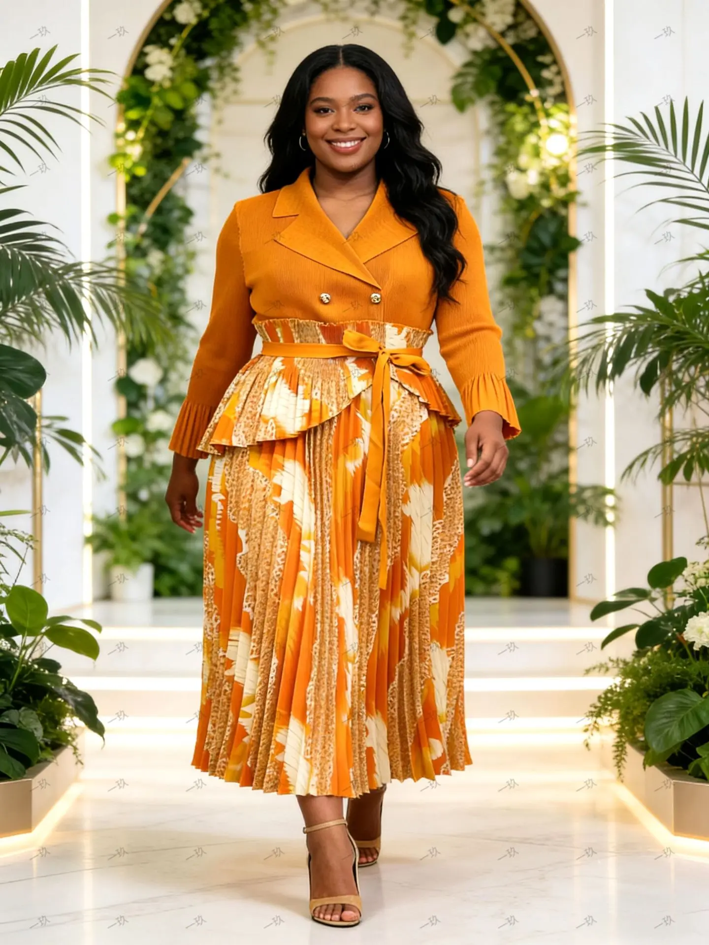 

Новое женское платье Miyake: весенний свободный повседневный костюм с принтом и воротником, модель 2026 года