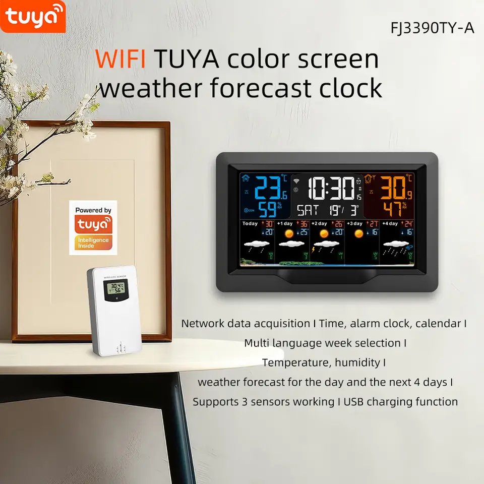 WIFI Weather Station TUYA Digital Alarm Clock Wall Indoor Outdoor ...