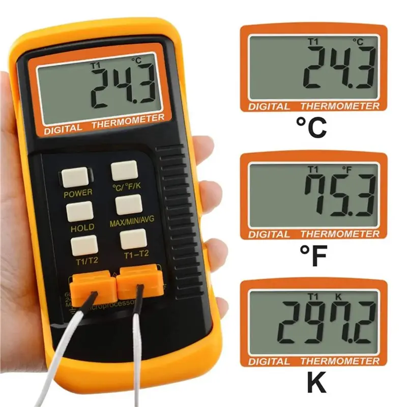 AA73 2 Set Precise Temperature Measurement Monitoring Heat Meter With 8 Thermocouples Probes Sensor K Type