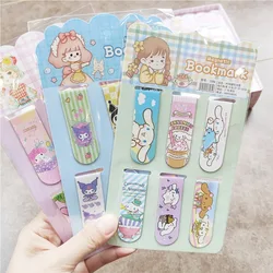 Confezione da 6 cartoni animati Sanrio Cinnamoroll segnalibri magnetici Anime My Melody Kuromi Double Sided Student Fold Metal Stationery Gift