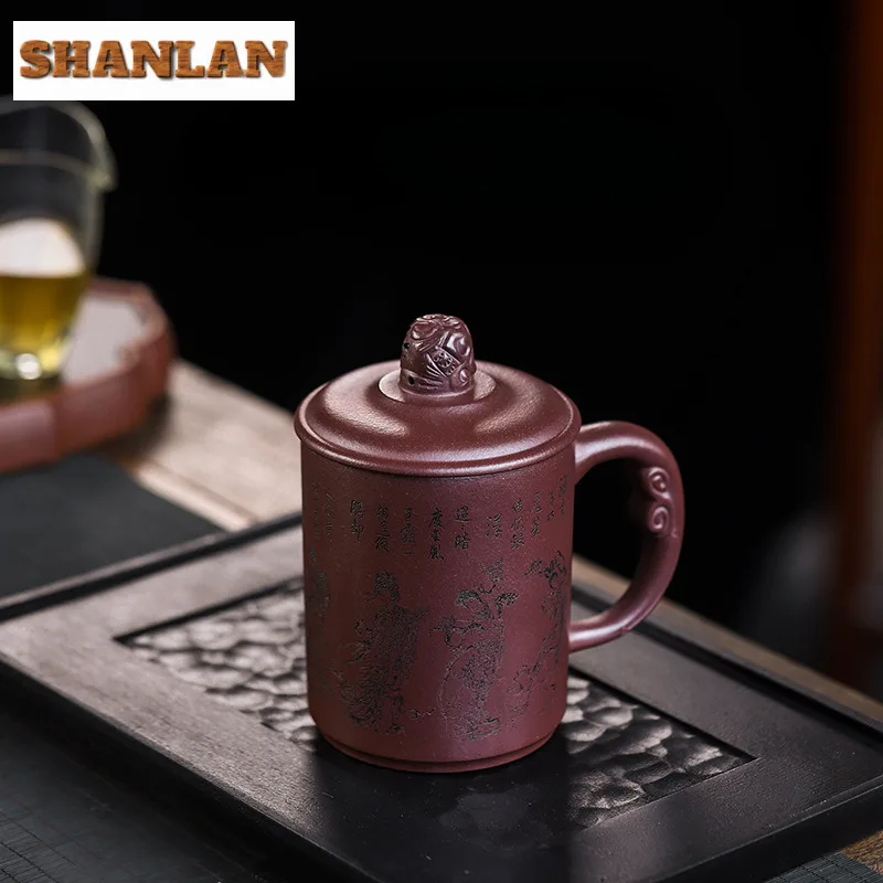 500ml Exquisite Yixing Purple Clay Lid Cup Handmade Raw Ore Clay Eight Immortals Tea Serving Cup Personal Office Work Mug Teaset