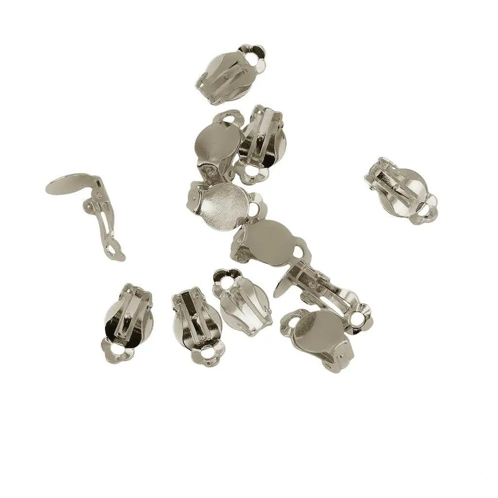 Copper Blank Flat Pad Earring Setting Round Tray Ear Clips for Handmade Jewelry Silver