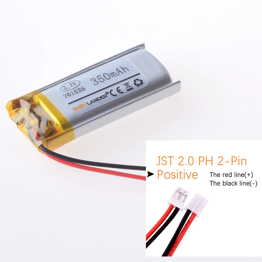 3.7 فولت 380 مللي أمبير 751535 751635   بطارية ليثيوم بوليمر أيون 2.0 مم موصل من نوع جيه إس تي