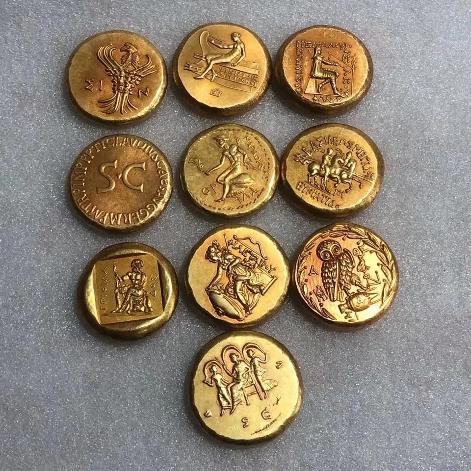 Exquisite Archaize Greek Copper Gilt Gold Coin And Gold Ingot 10-piece Set / Random Delivery