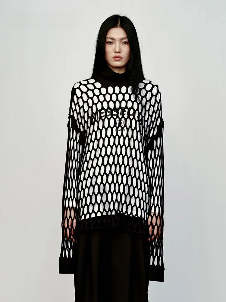 

Женский вязаный свитер Youwei с высоким воротником, ажурный, с длинными рукавами, осенний, модный, премиум-качество