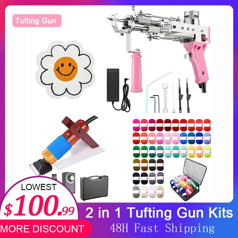 2 In 1 Roze Tufting Gun Kits Gesneden Stapel Tuften Handheld Breiwerk Pistool Met Tufting Garen Trimmer Doek Carving Machine Tools