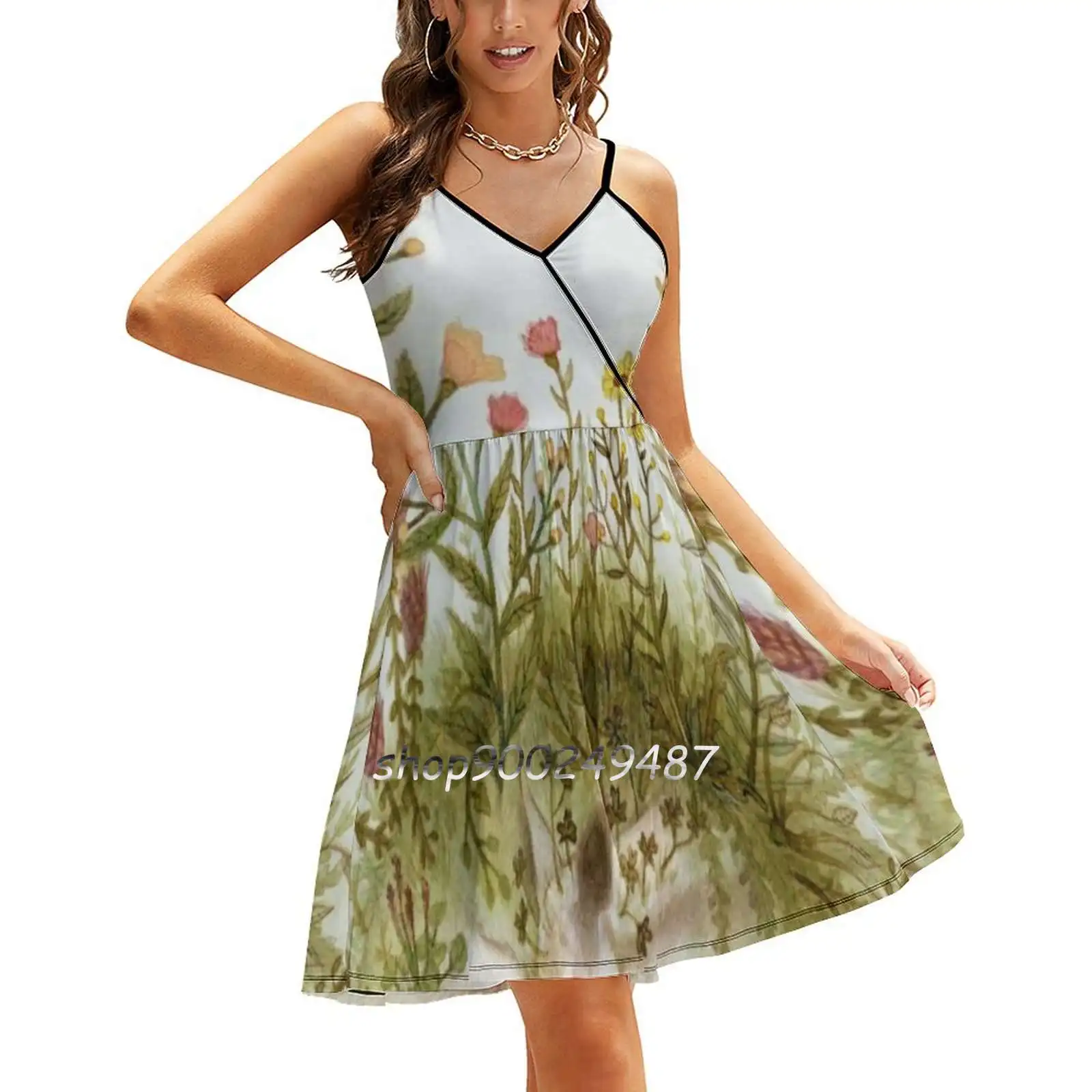 A Gentle Life Sling Dress Sexy Dress Female High Waist Dresses For Women Deer Doe White Fawn Flowers Forest Spirit Plants