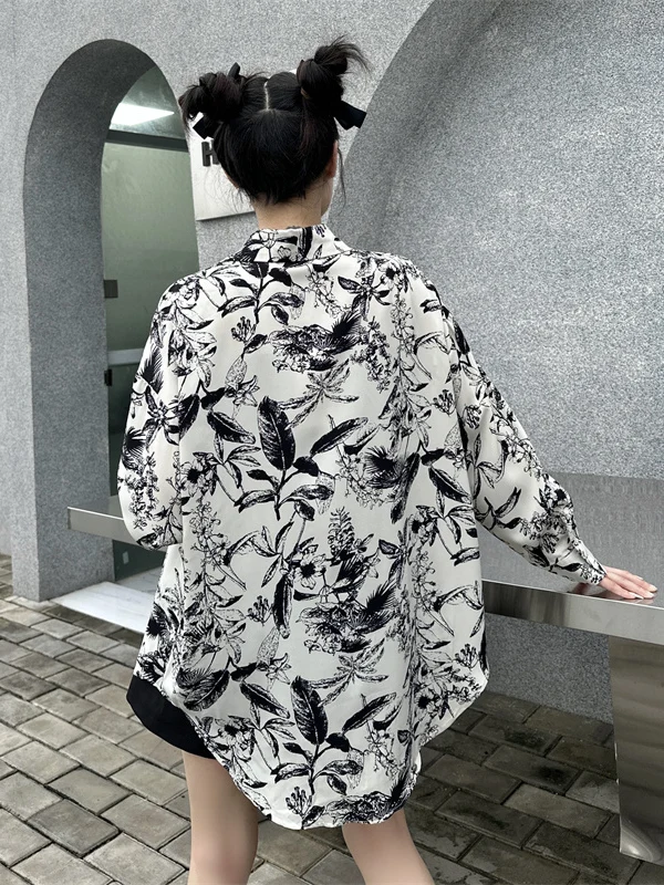 SuperAen-Camiseta de protección solar con estampado de tinta y botones Retro, camiseta holgada de diseño para mujer, camiseta china nueva para primavera y verano