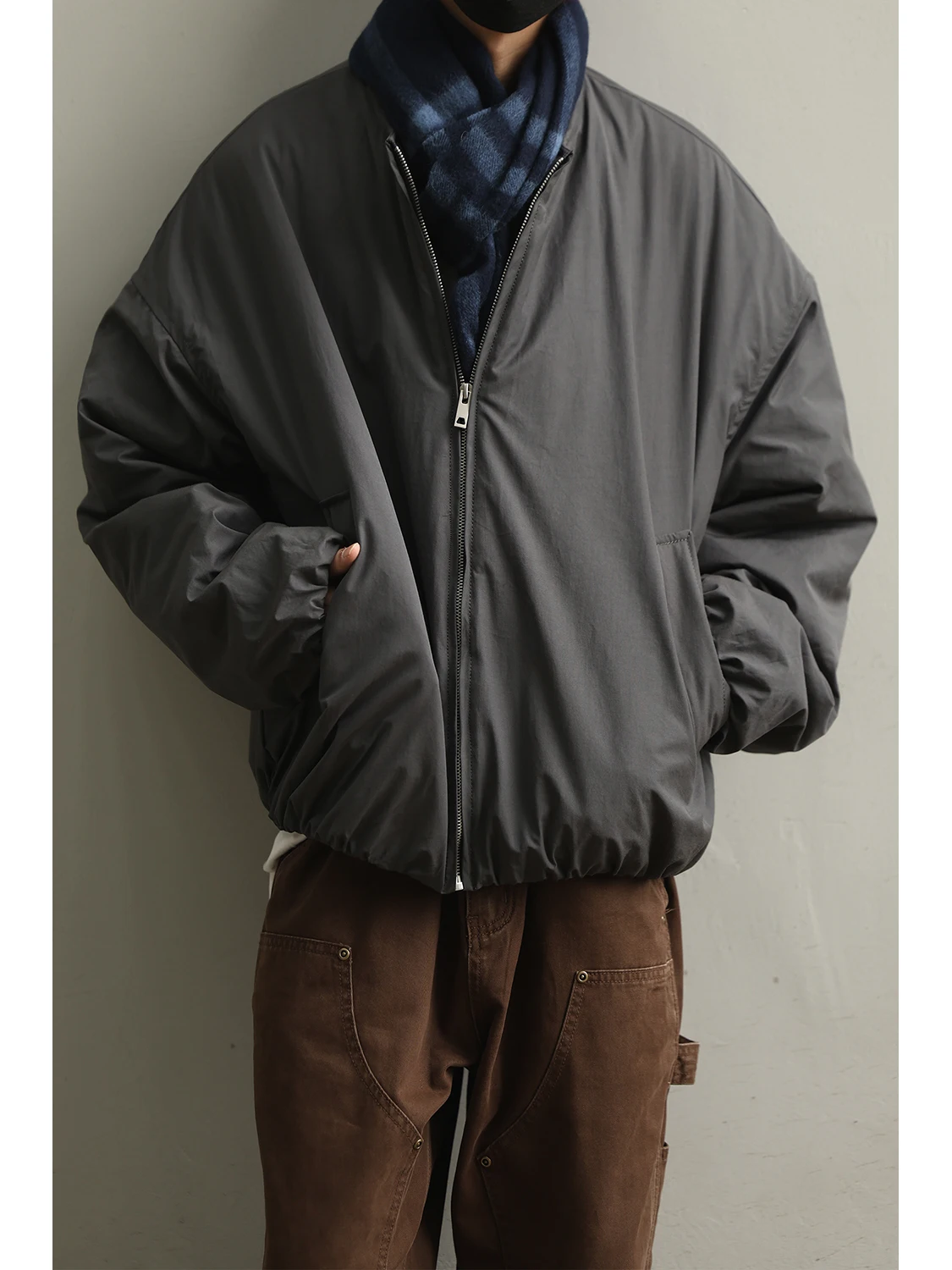 

LH Store Japanese Sle Retro Flight Jaet Cotton Workwear Men's round Ne Outerwear Warm Loose Silhouette Trendy