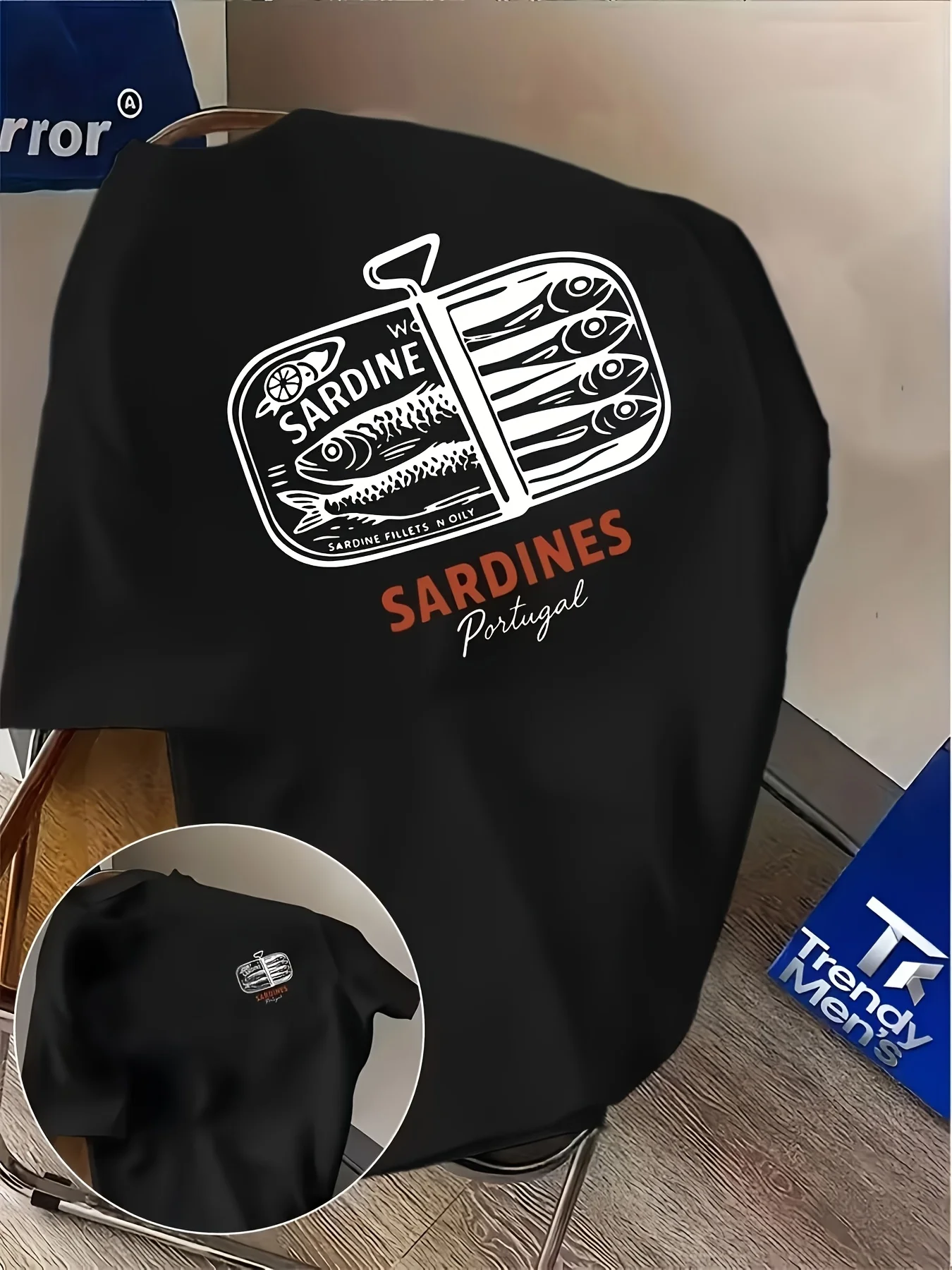 Portuguese Sardine Canned Food Retro Print Summer Cuisine-themed Loose Comfortable Short-sleeved T-shirt for Men Fashion Print