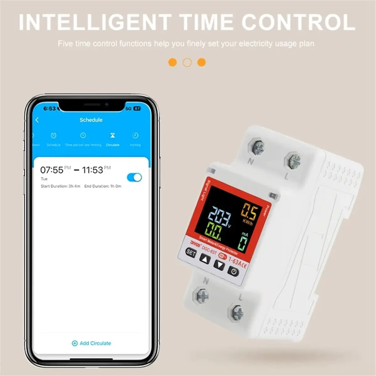 (ABDH) WIFI Circuit Breaker Remote Control Switch Adjustable Overload Voltage Leakage Current Temperature Protective Timer