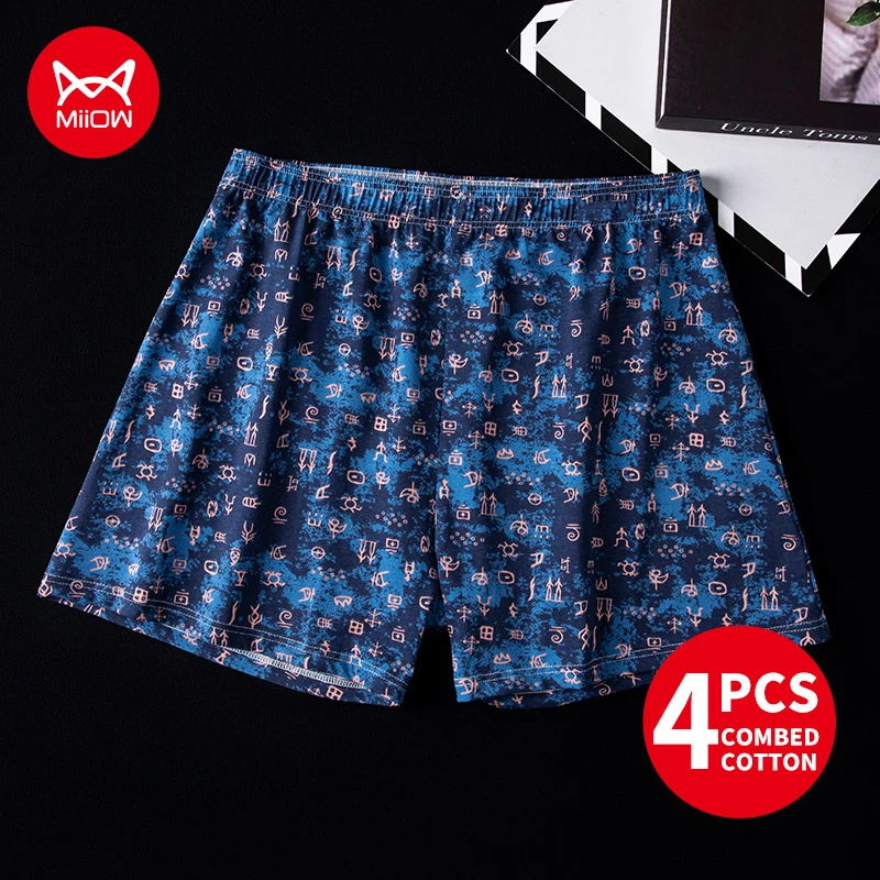 MiiOW 4/6Pcs Breathable Cotton Mens Aro Pants Men Boxer Briefs Loose Fashion Print Panties Man Underwear Underpants Pajama Pants