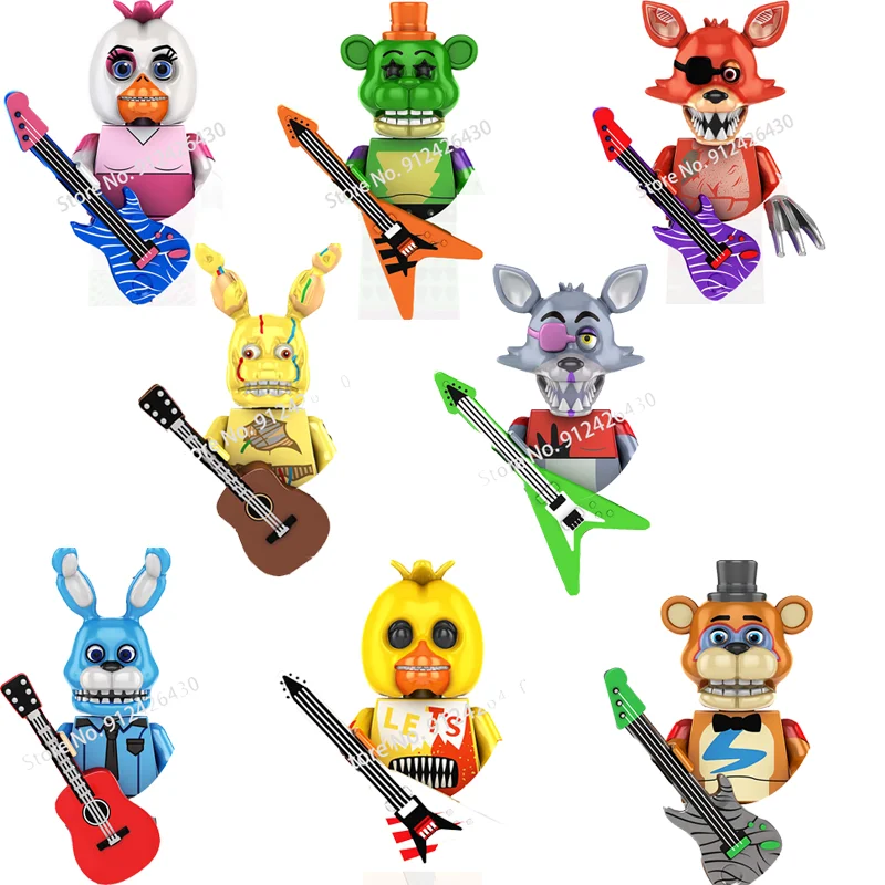 FNAF WM6170 KF6160 WM6097 48Pcs Game Figure Toy Figurine Nightmare Chica Bonnie Foxy Golden Bonnie Bear Figures Assembly Bonnie