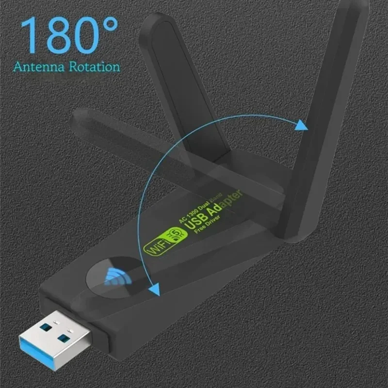Adaptateur USB double bande Wifi 1300Mbps USB3.0, 2.4G 5 mesurz sans antenne dongle ethernet