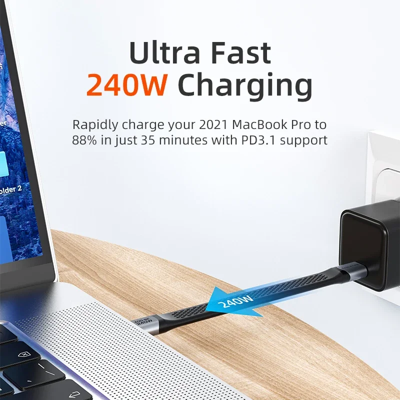 كابل CABLETIME USB4 من النوع C 40 جيجابت في الثانية 8K 60 هرتز USB C إلى النوع C كابل قصير PD 240 وات لـ Thunderbolt 3/4 iPhone 15 Pro Max C513