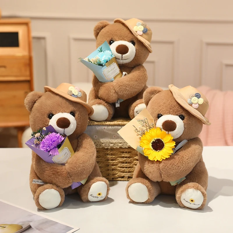 Creative Doctor Cap Bear Graduation Bear Plush Doll Hug Flower Soft Bachelor Bear Plush Toy Birthday Graduate Gifts for Student