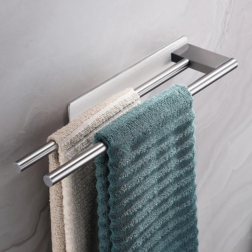

Двойная вешалка для полотенец из нержавеющей стали, держатель для полотенец для ванной комнаты, самоклеящийся держатель для полотенец, простая установка, влагостойкий