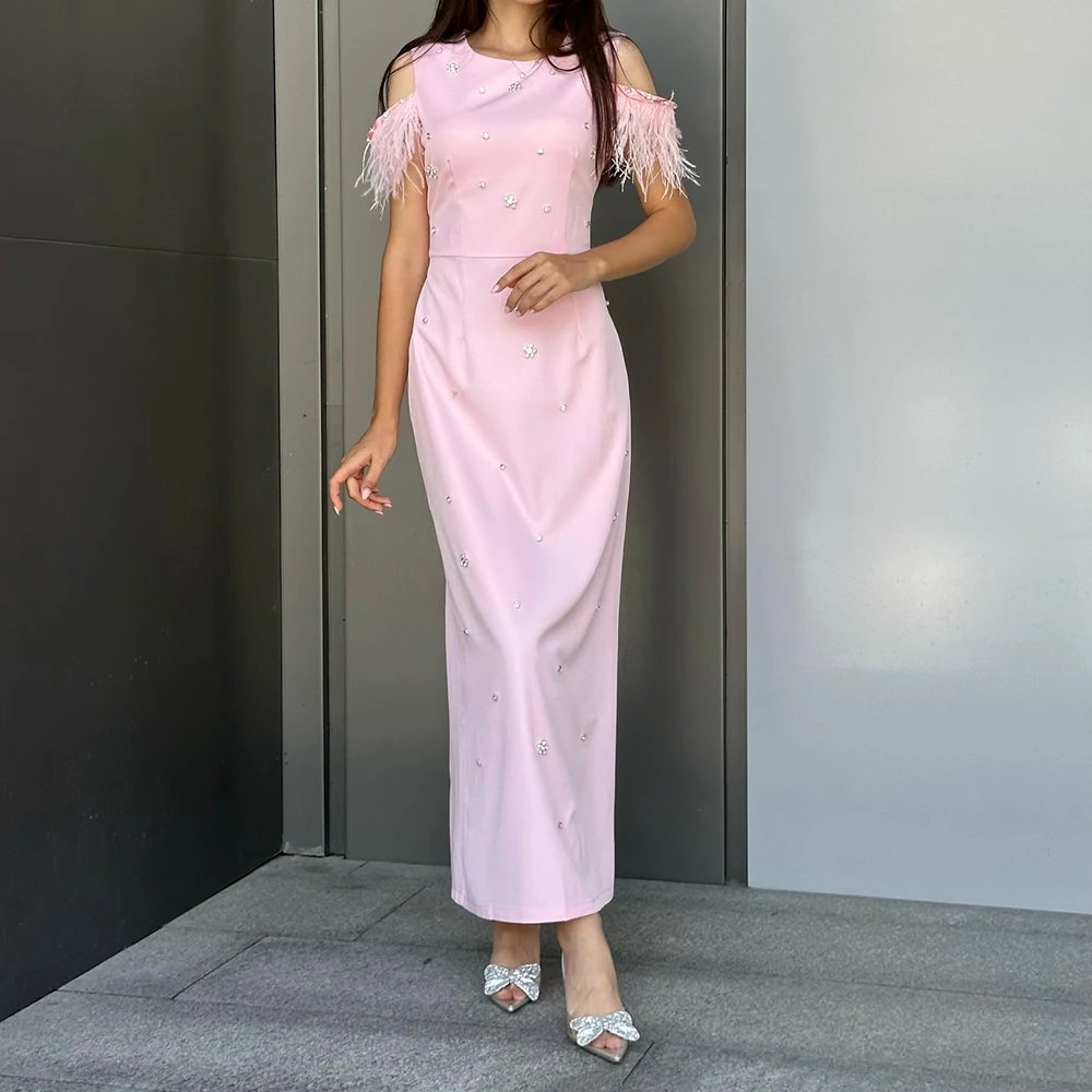 Customized A-line Evening Dresses Ankle-length O-neck Sleeveless Prom Gown Fashion Crystal Tassel Simple Draped Party Gown